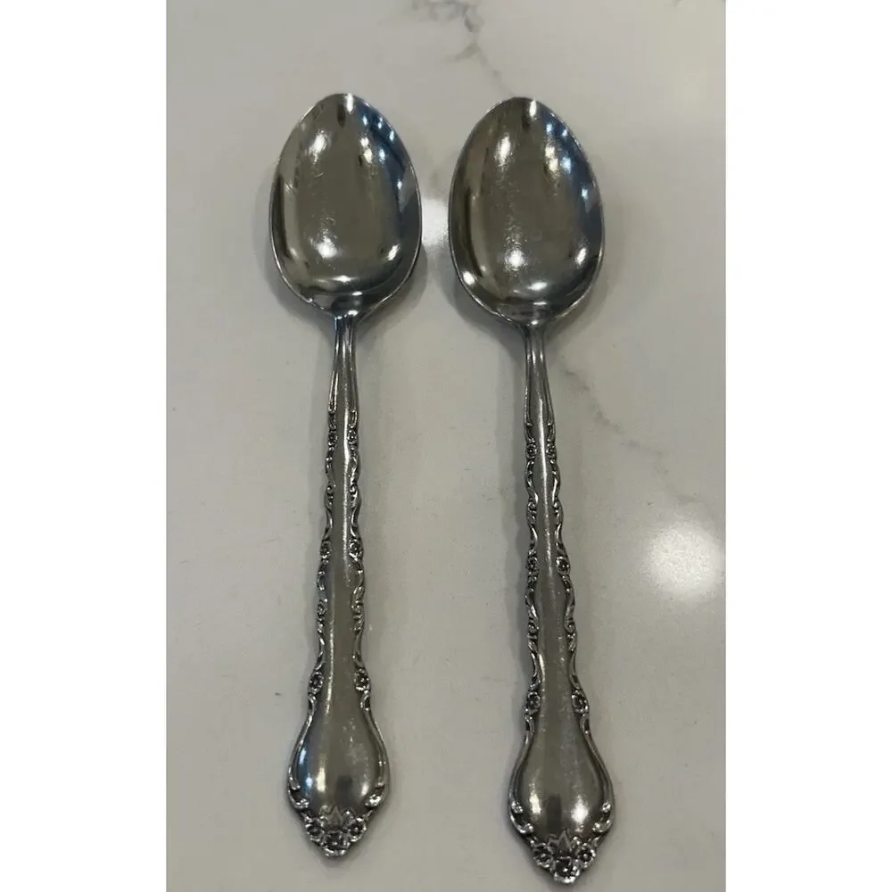 Vtg‎ International GIGI Stainless 1972 Deluxe Flatware Lot of 2 Dessert Spoons